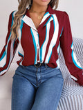 Shooting 2025 Spring And Summer Casual Hit Color Striped Suit Collar Long-Sleeved