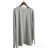 And Summer Fashion Loose Cotton Striped T-Shirt Women Casual Round Neck Long Sleeve Open Top Hot