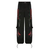 Retro Dark Wind Cool Weaving With Chicken Eye Chain Casual Pants Bump Striped Splicing Wide Leg