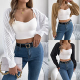 Shooting Autumn And Winter Casual Pure Color Hollow Lantern Sleeve Sweater Coat Women's