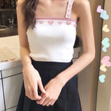Women Lovely Chic Summer Korean Fashion All-match Slim Girls Crop Top Popular Knitted Preppy Ladies Clothing Camis