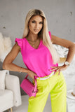 Zingj Hot Style Summer Simple V-Neck Flounce Short-Sleeved Shirt Jacket