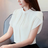 Jacket Apricot Short Sleeve Small Shirt New Petal Sleeve Ribbon Half Turtleneck Chiffon Shirt Female