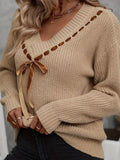 Autumn And Winter Women's Sweater V-Neck Bow Tie With A Hundred Sets Of Clothes On The