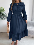 Shooting 2025 Autumn And Winter Pure Color Elegant Wood Ear Waist 100 Folding Long Dress Women's