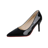 2025 New Red-Soled High-End Temperament Single-Shoe Black Large-Size Pointed High Heels Fine Heel
