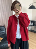 2025 New Lazy Korean Sweater Cardigan Women's Soft Sheeps Pits Button Sweater Dark