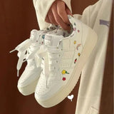 Thick-Soled Shoes Women 2025 Autumn New Round Head Breathable Student Bread Shoes Set Sports Leisure Small White