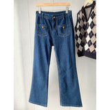 Zingj French Vintage Blue High-Waisted Jeans East Gate Women's New Pocket Straight Horn Floor