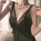 Women Sexy V-neck Lace Mini Casual Backless Thin Cozy Stylish Female Sleepwear Daily Homewear Summer Spaghetti