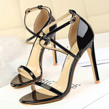 Patent Leather Women Sandals Sexy High Heels Summer Super High Heels 11 Cm Women Stiletto Sandals Female Party