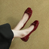 Bow Head Shallow Flat Bottom Low Heel Single Shoes Women 2025 Spring And Autumn New Patent Leather Students Small Leather