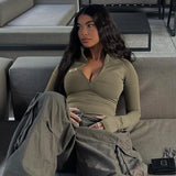 Women's New Pure Hot Girl Half-High Collar Zipper Short Long-Sleeved Bottom Shirt