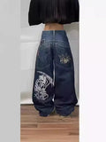 Y2K Gothic Jeans Male High Street Personality Pattern Loose Straight Tube