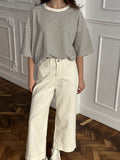 And White Striped Short-Sleeved T-Shirt Women 2025 Spring And Summer New Crash-Colored Loose Collar Casual