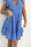 2023 Women Dress Boho Floral Ruffle Short Mini Dress Summer Knot Sexy V-Neck Party Holiday Dress Femme vestido de