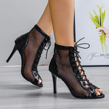 Heel Hollow Cool Boots With Large-Size Jazz Steel Pipe Dance Shoes Breathable Mesh Fish Mouth Sandals Large