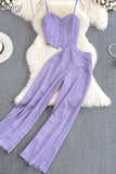Sexy Striped 2Pcs Set Elegant Single Breasted Strap Camis Tops + High Waist Pants Casual Two Pieces Suits Female New