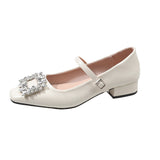 Jane Shoes Women's Spring 2025 New French Diamond Fangfang Fashion Single-Shoe Coarse Heeled