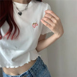 Zingj Hot Girl Crop Short Style Student Jacket 2024 Summer New Short Sleeve Embroidery Wooden Ear Slim T-Shirt Female