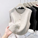 Old Money Style Casual Folded Round-Necked Vest Vest Women's Winter Sweater Coat Knitted Shoulder
