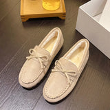 Dou Shoes Single Shoes Winter 2025 New Korean Version Of Women's Suede Flat Casual Shoes Lazy People A Foot Pedal Cotton Shoes