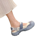 Women's 2025 New Summer Round-Headed Thick-Soled Women's Shoes Blue And White Mashed Magic Sticker Single