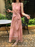 Xixi 13 Line 2025 Summer New Elegant Temperament Print Pure Desire High-Waisted Tying Dress