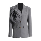 Women's Small Suit 2025 Autumn New Advanced Sense Of Personality Three-Dimensional Flower Lapel Loose Coat