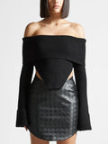 Zingj 2024 New Fashion Temperament One Word Shoulder Slim Slim Long-Sleeved Sweater Women's Solid Color Back