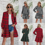 Spring And Summer Cake Dress Plaid Shirt Long Sleeve Single-D Row Buckle Women's
