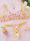 Yellow Heart Embroidery Mesh Lingerie Set- Outfit