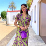 Women's Clothing Explosion V-Neck Short-Sleeved Wrinkled Print