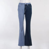 Denim Patchwork Women's Flare Baggy Jeans Palm Art High Waist Pants Vintage Button Streetwear Harajuku Pantalones