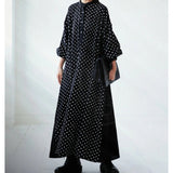 Autumn New Wind Simple Refreshing Long Sleeves Collicate Splicing Wave Point Pattern Dress Dress