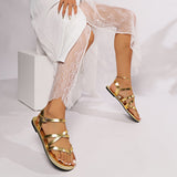 Women's Sandals Large Size 2025 New Clip Toe Retro Buckle Flat Bottom Cross With Beach Women's Shoes