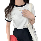 Zingj Bottom Shirt Female Slim Short-Sleeved T Shirt Female 2024 Summer New Korean Version Students Round Collar Women's