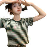Zingj Striped Short-Sleeved T-Shirt Female Ins Tide Summer 2024 New Korean Version Design Sense Slim Short Student