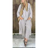 Spring And Autumn Cotton Tamply Size Women's Loose Casual V-Neck Long-Sleeved Trousers Two-Set