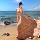 Zingj Sense Hanging Neck Sexy Show Back Holiday Dress Female Pressure Pleated Super Fairy Big Place
