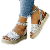 Rope Slope And A Word With A Dew Leopard Sandals Female Thick Sole Buckle Light Beach Cool