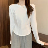 Zingj Early Fall Of 2024 New Bottom Shirt Women's Slim Hot Girl Design Sense Long-Sleeved T-Shirt Female Students Short Jacket