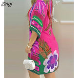 Summer Women's Mini Tropical Print Half Sleeve Casual Dress Round Neck