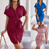Wind Shooting Summer Casual Solid-Colored Bat Sleeves Waist-Folding Shirt Skirt Women's