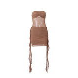 Zingj Autumn New Sexy Pure Desire All Over The Sky Star Hot Diamond Wipe Chest Ribbon Gauze Perspective Dress