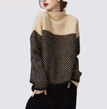 Autumn And Winter New Lazy Wind High-Neck Long Sleeves Colliding Splicing Knitted Shirt Retro Loose Jacket Warm