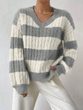 And Winter New Sweater Fashion Retro Stripe Knitted Shirt Languid Loose