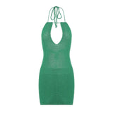 Women's Halter Bodycon Knitted Dress Sleeveless Backless Cut Out Tie Back Mini Dress Sexy Club Party Short