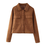 New INS Style Retro Style Simple Collar Pocket Deer-Skin