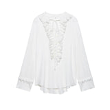 New Loose V-Neck Cascade Trim With Long-Sleeved
